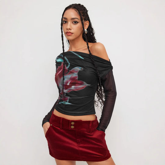 Damen Trendy Shirt mit transparenten Ärmeln EB