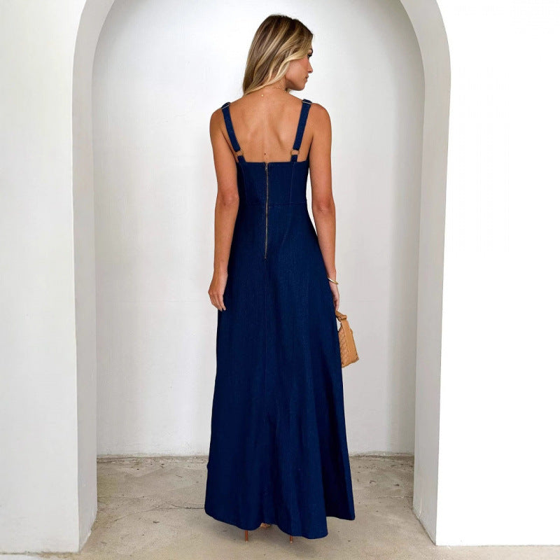 Damen Maxikleid mit schmalen Trägern und tailliertem Oberteil EB