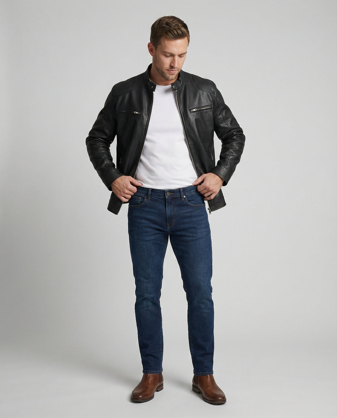 Herren Kunstlederjacke mit warmem Innenfutter EB