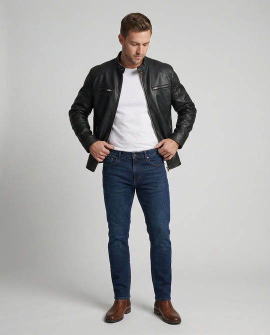 Herren Kunstlederjacke mit warmem Innenfutter EB
