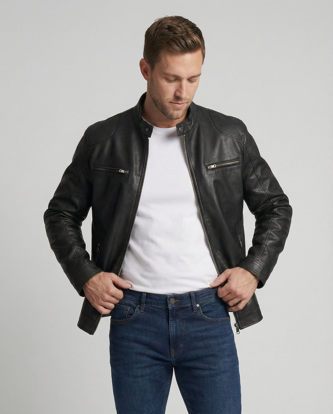 Herren Kunstlederjacke mit warmem Innenfutter EB