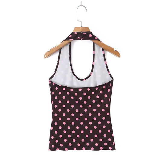Damen Spaghettiträger Top mit frechem Punktedesign und elastischem Bund EB