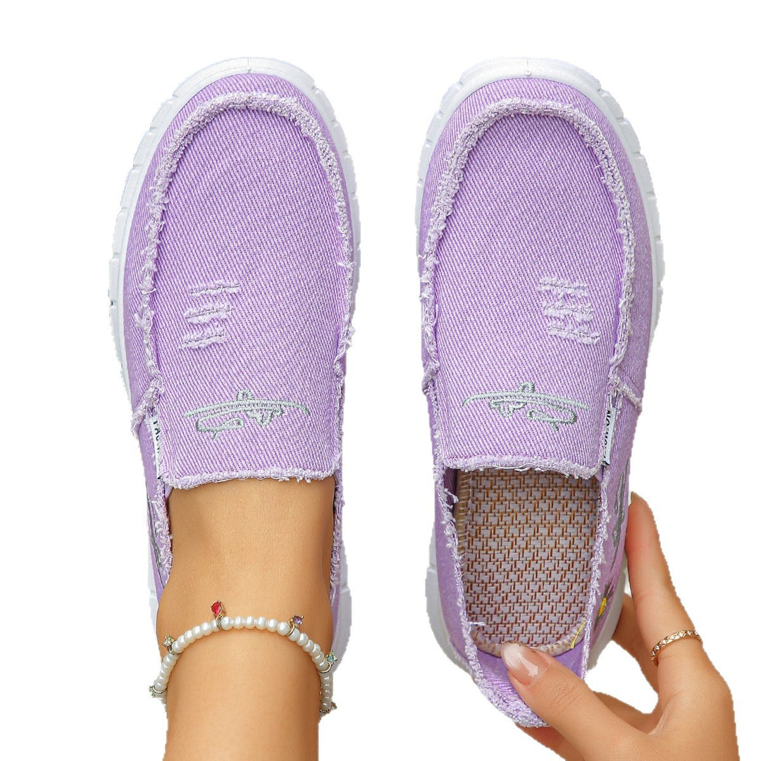 Damen lässige Slip-On Sneaker aus denimähnlichem Material EB