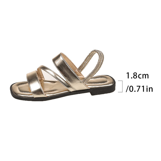 Damen Metallic Riemchen-Sandalen mit elastischem Rückenteil EB