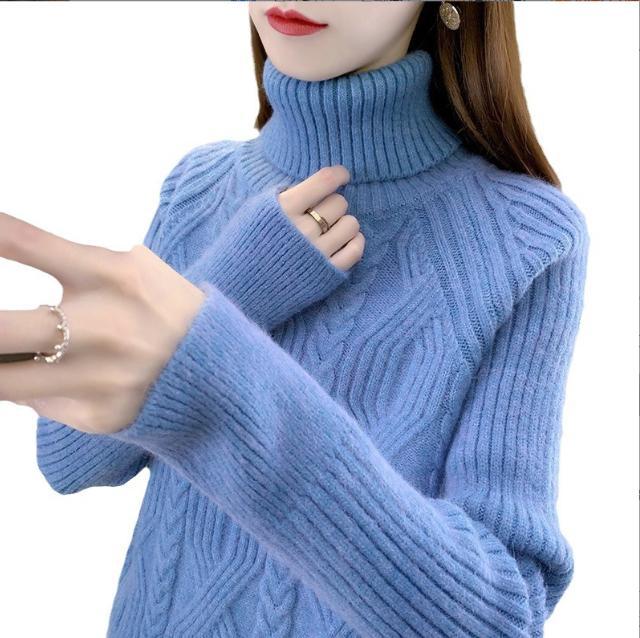 Damen Rollkragenpullover mit strukturiertem Zopfmuster und langen Ärmeln EB