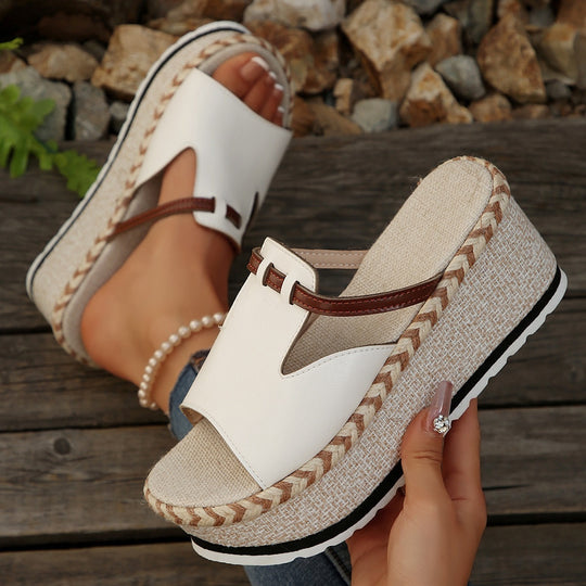 Damen Plattform-Sandalen mit modischem Bast-Design und gepolsterter Sohle EB