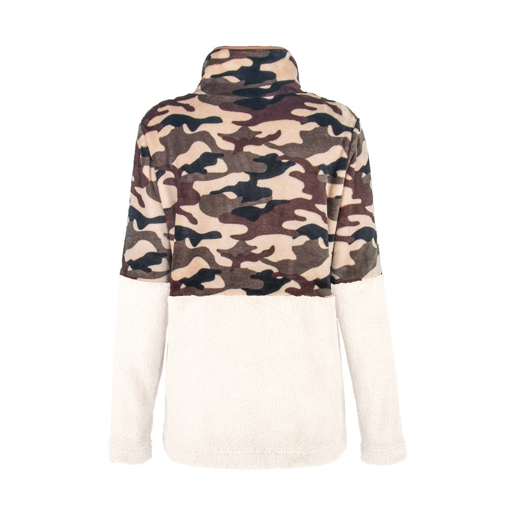 Damen warme Fleecejacke im Camouflage-Design mit hohem Kragen EB