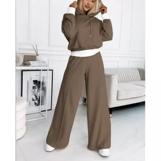 Damen nan Cropped Kapuzenpullover und weite taillenhohe Jogginghose Set EB