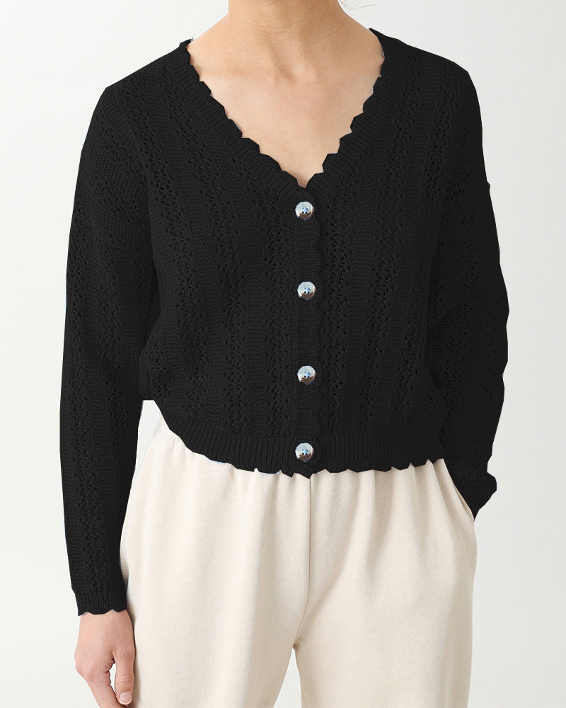 Damen Strickcardigan mit femininer Rüsche und Knopfdetails EB