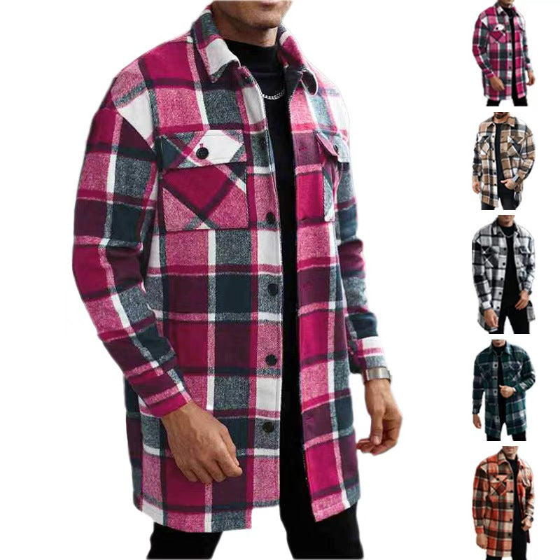 Herren nan kariertes Longline-Überhemd mit aufgesetzten Brusttaschen und Knopfleiste EB
