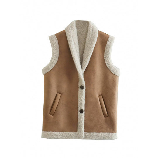 Damen warme Fleece-Weste mit klassischem Kragen und praktischen Taschen EB