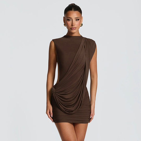 Damen figurbetontes Minikleid mit drapierter Schulterpartie und Raffungen EB