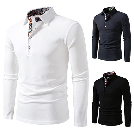 Herren Langarm Poloshirt mit außergewöhnlichem Kragen-Design EB