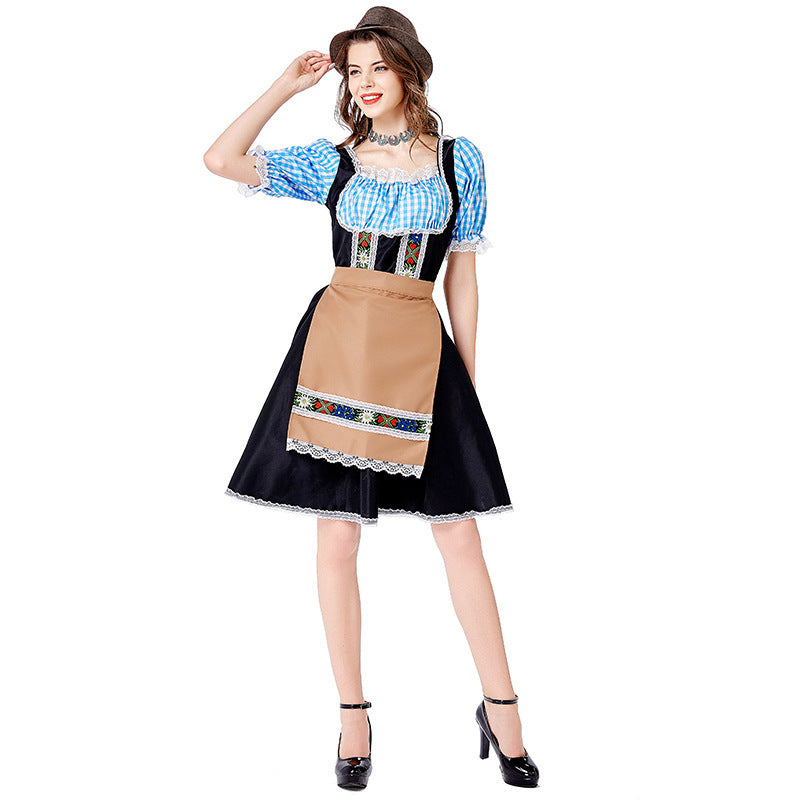 Damen nan folklorisches Oktoberfest-Kostüm im Dirndlstil mit Carmenbluse geschnürtem Mieder und bestickter Schürze EB