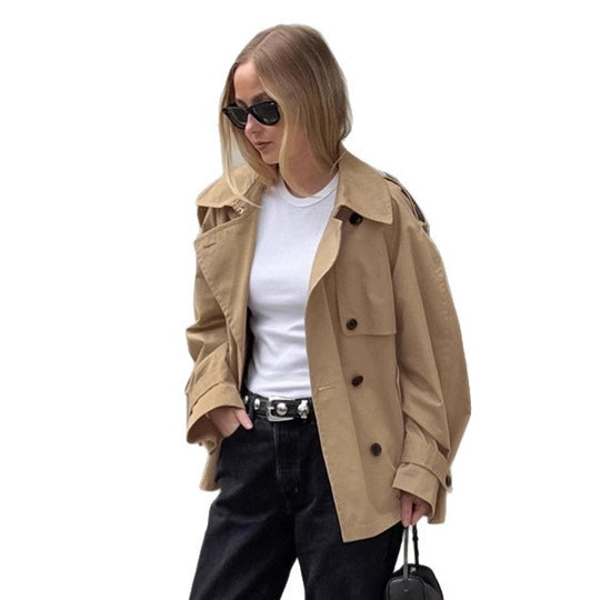 Damen Übergröße Trenchcoatjacke mit doppelter Knopfleiste und lässigem Schnitt EB
