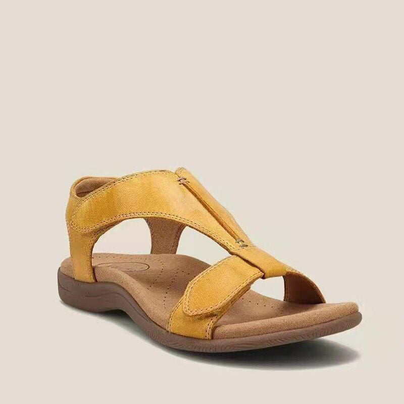 Damen Leder-Sandalen mit verstellbaren Klettriemen und ergonomischem Komfortfußbett EB