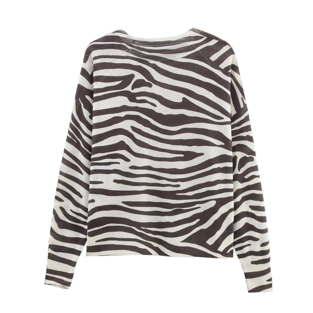 Damen trendiger Pullover mit Zebramuster EB