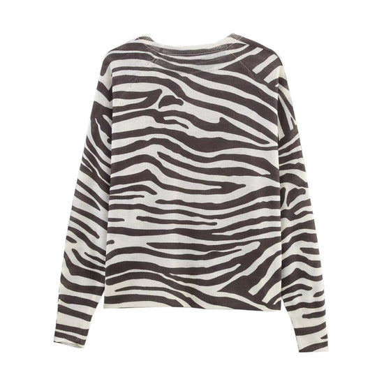 Damen trendiger Pullover mit Zebramuster EB