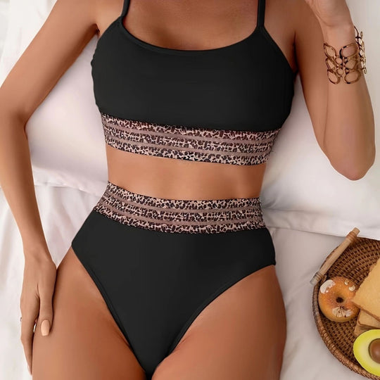 Damen Bikini-Set mit modischem Crop-Top und hoch taillierten Shorts EB