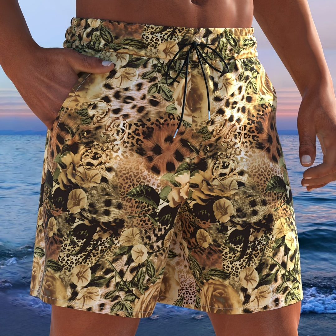 Herren Badeshorts mit animalischem Muster und elastischem Bund EB