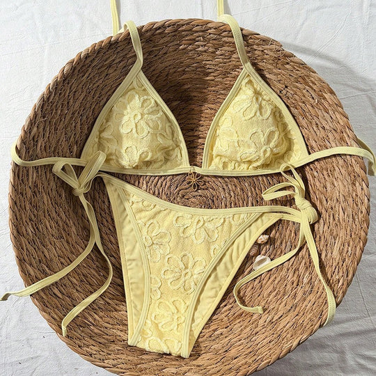 Damen Triangel-Bikini mit floralem 3D-Muster EB