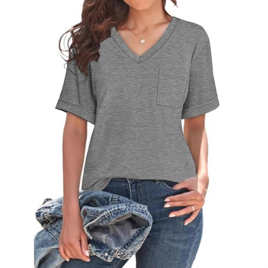 Damen V-Ausschnitt T-Shirt mit lockerer Passform EB