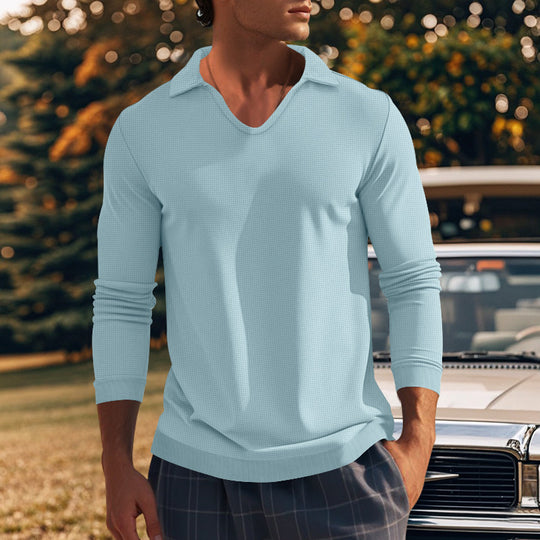 Herren Langarm-Shirt mit modernem V-Ausschnitt und strukturiertem Design EB