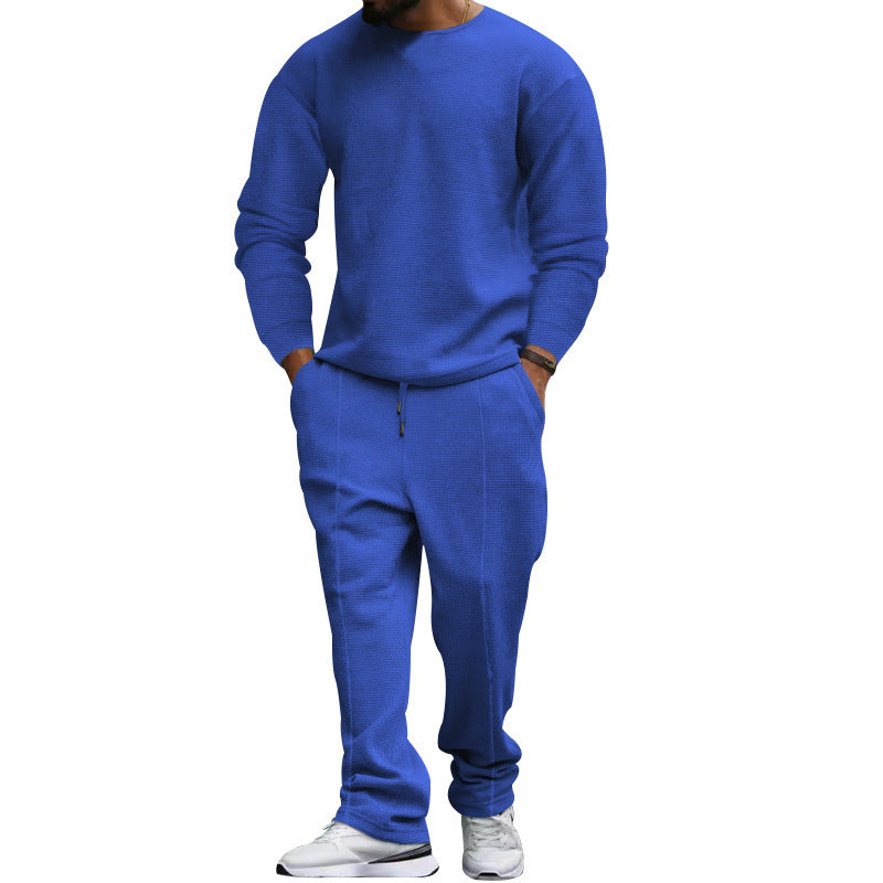 Herren nan strukturiertes Lounge-Set mit Rundhals-Pullover und schmal zulaufender Naht-Jogginghose EB
