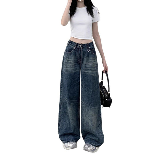 Damen Hoch geschnittene Wide-Leg Jeans mit lässigem Schnitt und einzigartiger Waschung EB