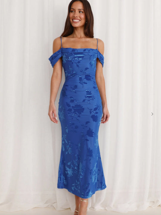 Damen Etuikleid mit romantischen Schulterträgern und floralem Design EB