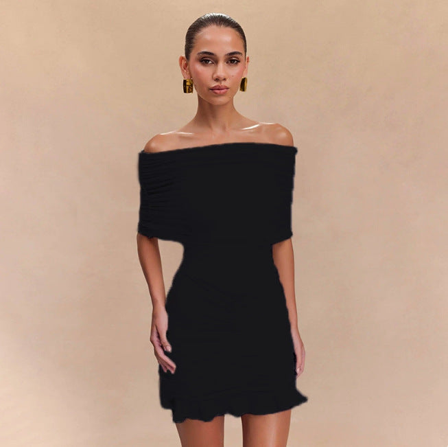 Damen Mini-Wickelkleid mit elegantem Off-Shoulder Design und raffinierten Rüschendetails EB
