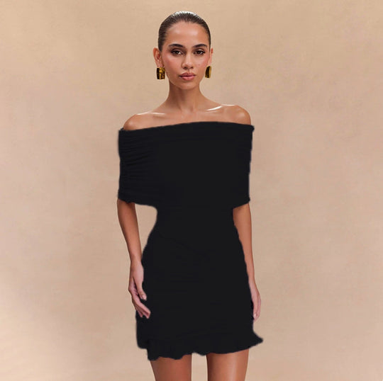 Damen Mini-Wickelkleid mit elegantem Off-Shoulder Design und raffinierten Rüschendetails EB