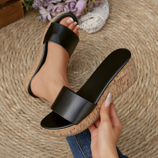 Damen Komfortable Wedge-Pantoletten mit breitem, verstellbarem Riemen EB