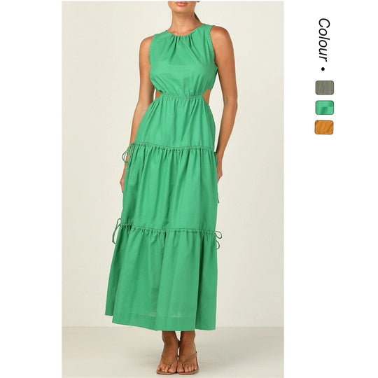 Damen Langarm Maxikleid mit verspielten Seitenausschnitten und fließendem Rock EB