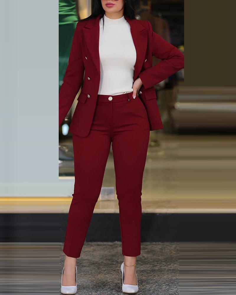 Damen Figurbetonter Zweireiher-Blazer mit schlanker High‑Waist Zigarettenhose EB