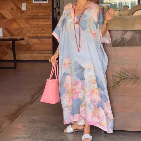 Damen Kaftan mit floralem Design und V-Ausschnitt EB