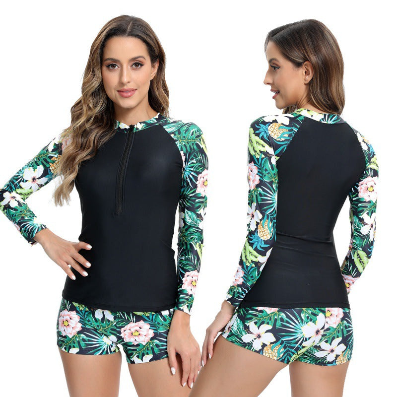 Damen Surfanzug mit langen Ärmeln und elegantem floralem Muster EB