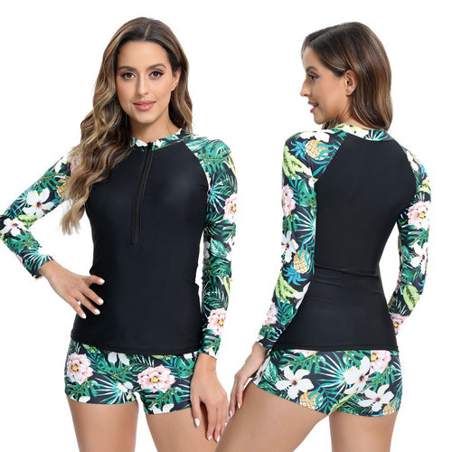 Damen Surfanzug mit langen Ärmeln und elegantem floralem Muster EB