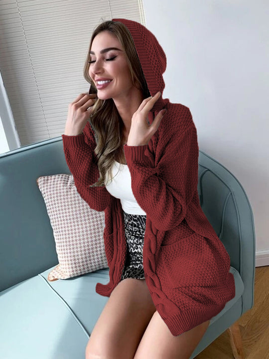 Damen Strickjacke mit Kapuze und großzügigen Taschen EB