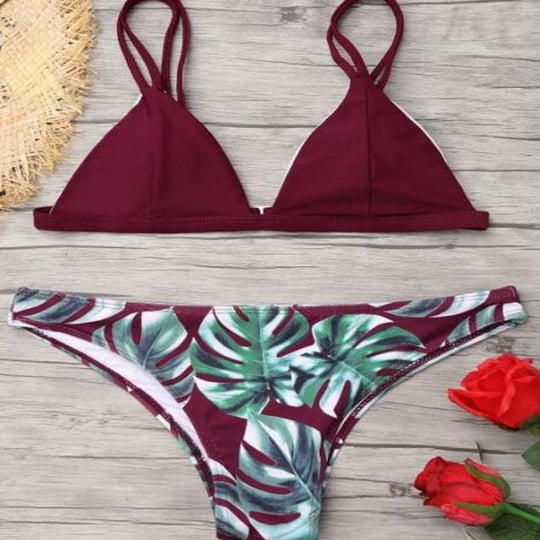 Damen Triangel-Bikini mit trendy Blattmuster EB