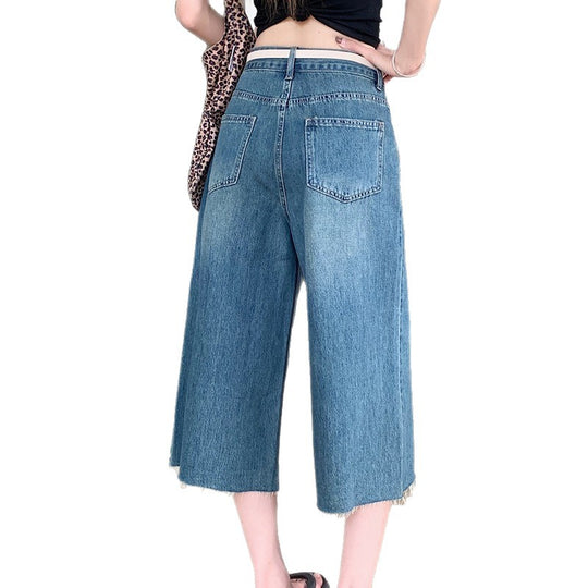 Damen Weite Denim-Hosen mit Rissdetails EB