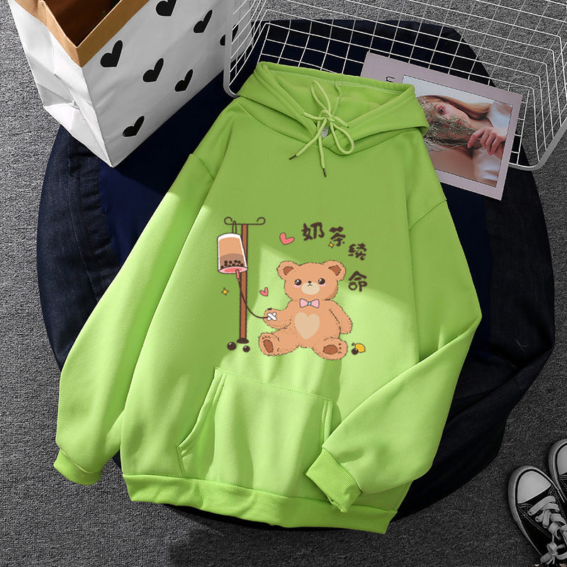 Damen nan Kapuzenpullover mit minimalistischer Grafik, lockerer Oversize-Passform und Kängurutasche EB