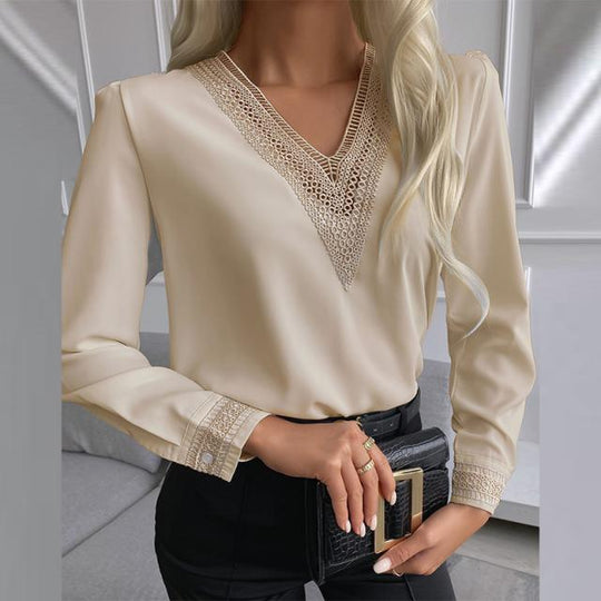 Damen elegante Bluse mit Spitzenbesatz EB
