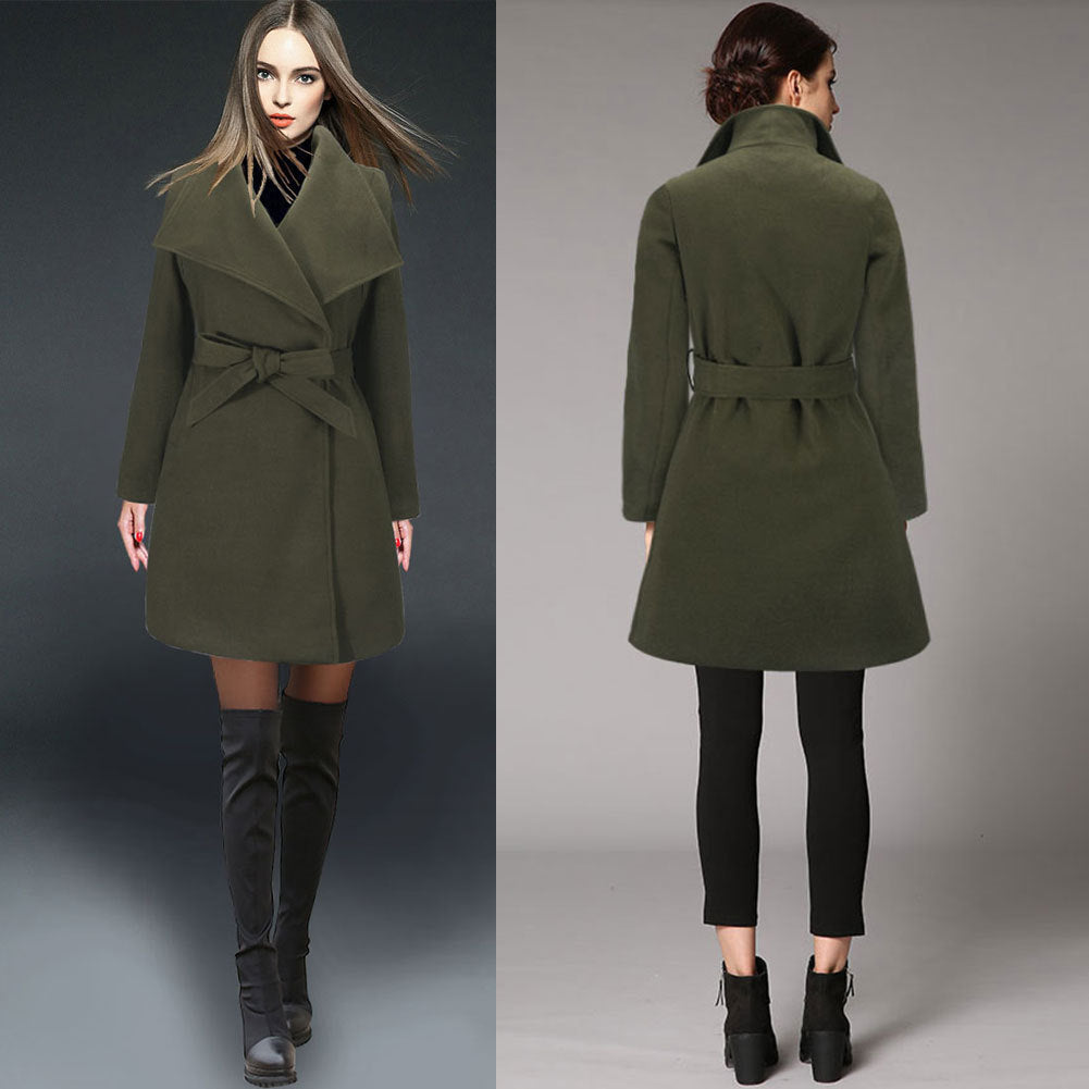 Damen modischer Wickelmantel mit breitem Revers EB