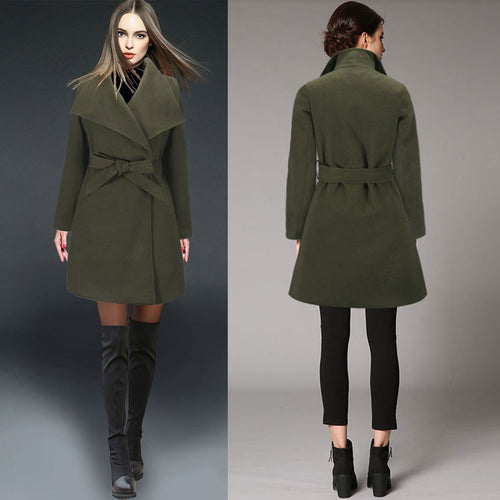 Damen modischer Wickelmantel mit breitem Revers EB