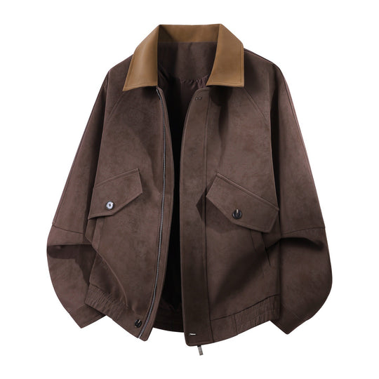 Herren oversized Velours-Blouson mit kontrastkragen und aufgesetzten Klappentaschen EB