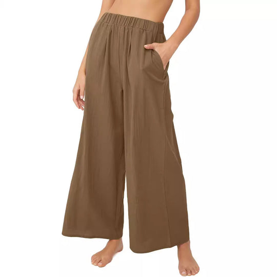 Damen Weite Palazzo-Hose mit elastischem Bund und seitlichen Taschen EB