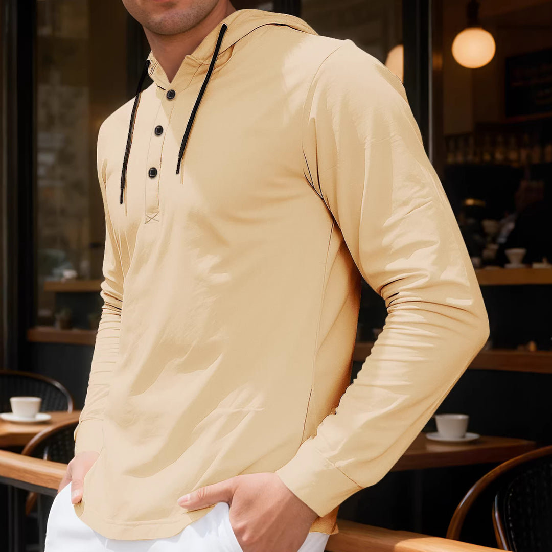 Herren nan Kapuzen-Henley Langarmshirt aus leichtem Stretchjersey mit Kordelzug EB