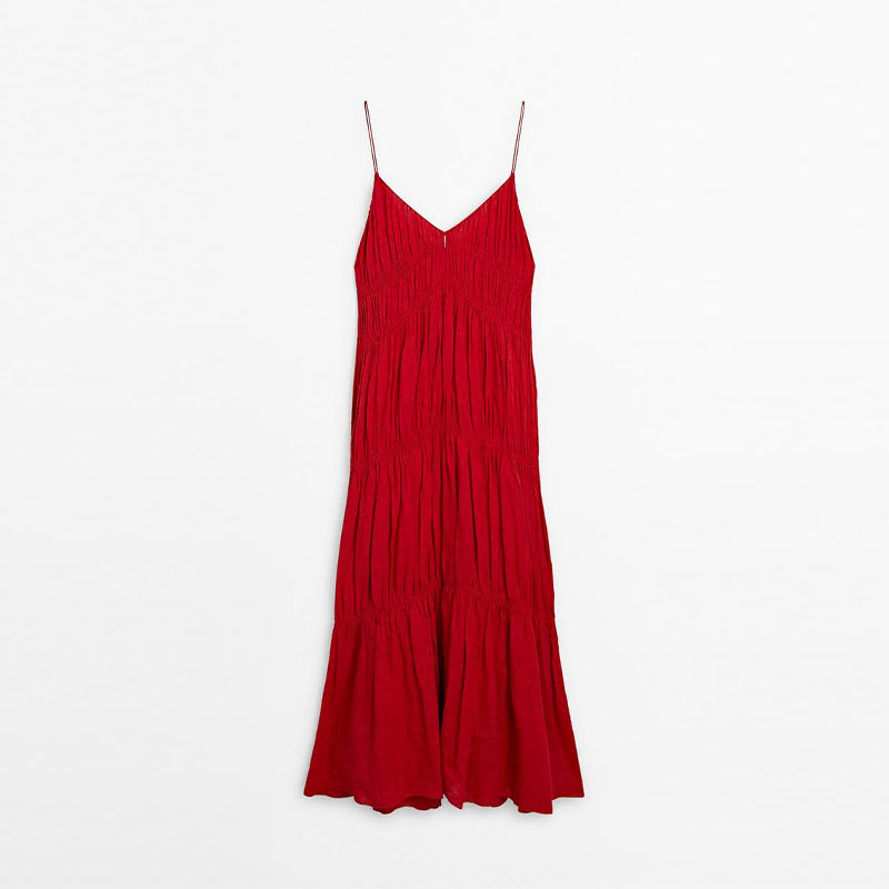 Damen Maxikleid mit raffinierten Falten und zarten Spaghettiträgern EB