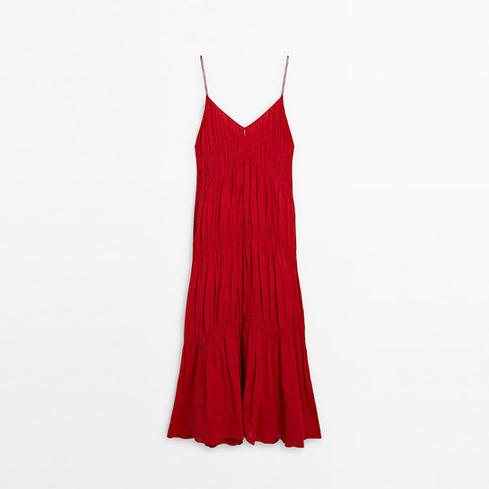 Damen Maxikleid mit raffinierten Falten und zarten Spaghettiträgern EB